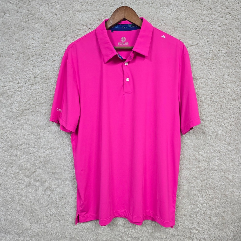 Scales Gear Performance Polo Mens Large Pink Short Sleeve Golf Fishing Sporty‎